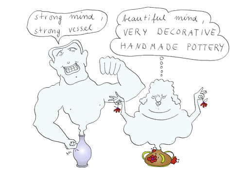 Cartoon: Strong mind (medium) by ailuj tagged bodybuilding,strong,mind,ghost,bottle,selfmade,pottery