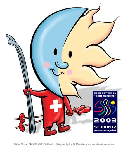 Cartoon: official mascot ski wm 2003 (medium) by ian david marsden tagged sankt,moritz,saint,ski,wm,world,champion,mascot,mascotte,maskottchen,sympathieträger,corporate,character,design