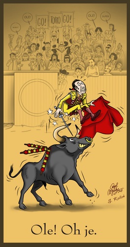Cartoon: Ole! Oh je... (medium) by Miguelez tagged bullfight,stierkampf,ole,torero,torro