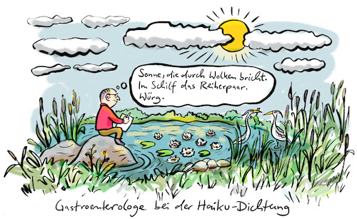 Cartoon: Gastroenterologe... (medium) by habild tagged dichter,natur,idyll,see,teich,kranich,schilf,romantik,sonne,wolken