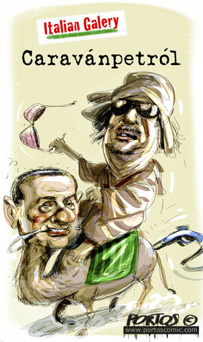 Cartoon: Caravanpetrol (medium) by portos tagged berlusconi,gheddafi