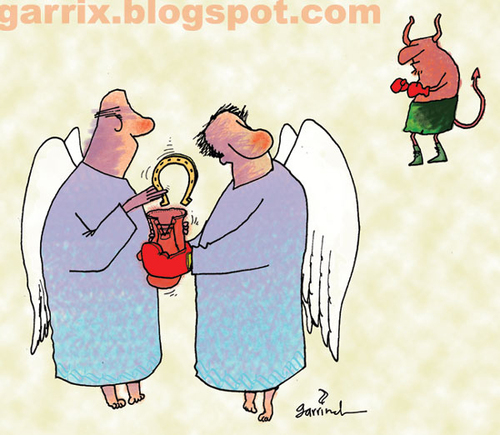 Cartoon: Good and evil (medium) by Garrincha tagged gag,cartoon