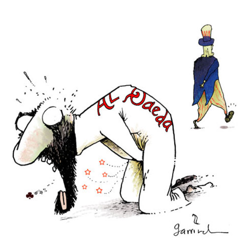 Cartoon: Kick (medium) by Garrincha tagged osama,bin,laden,pakidtan,us,terrorism,war