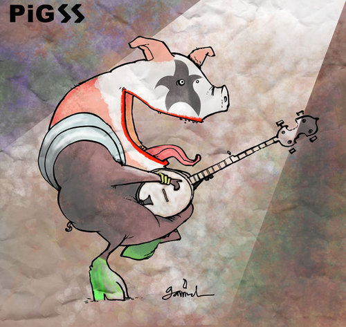 Cartoon: pigZZ (medium) by Garrincha tagged pigs,music,rock