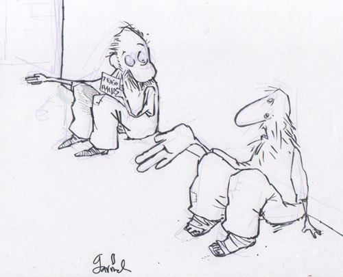 Cartoon: proessional bodily malformations (medium) by Garrincha tagged sketch,economy,beggars