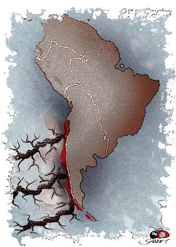 Cartoon: Chilean earthquake... (medium) by saadet demir yalcin tagged earthquake,saadet,sdy,syalcin,turkey,chile,world