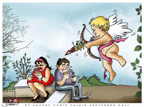 Cartoon: Obese love (medium) by saadet demir yalcin tagged love,sdy,saadet,eros,arrow