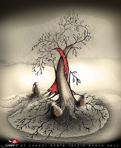 Cartoon: to bid farewell (medium) by saadet demir yalcin tagged peace,human,world,turkey,sdy,syalcin,saadet