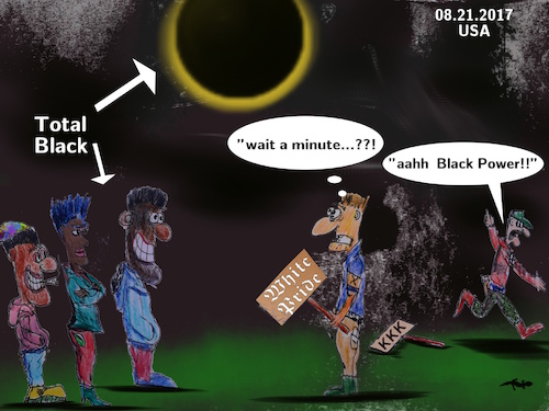 Cartoon: eclipse (medium) by wheelman tagged eclipse,total,dark,black,sun,white,trash,nazi,us,people