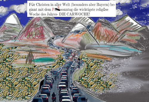 Cartoon: osterstau (medium) by wheelman tagged ostern,auto,stau,rom,papst,heiligtum
