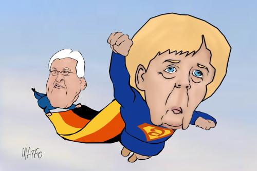 Cartoon: super-angie and frank (medium) by geomateo tagged merkel,steinmeier,election,deutschland