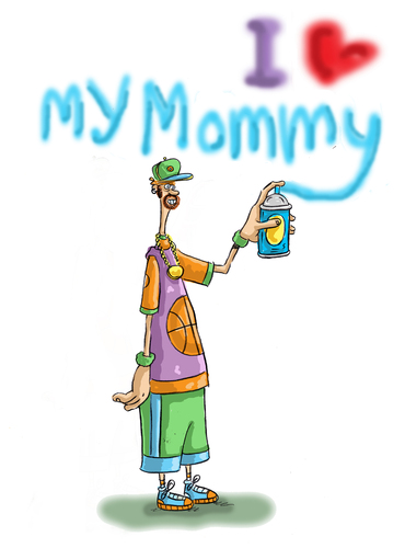 Cartoon: I Love my mommy! (medium) by mikess tagged graffiti,artist,vandalism,spray,paint,crime,street,gangs,tags,tagging,hoodlum,punk,gang,signs,mothers,sons,mommy,day,can,urban,blight