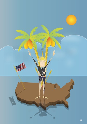 Cartoon: Trump and his America (medium) by gulekk tagged america,desert,island,trump,isolation