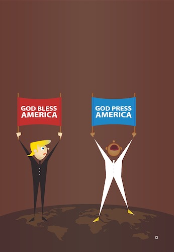 Cartoon: Trump vs. World (medium) by gulekk tagged donald,trump,america,world,sign,protest,resist,president,conflict,usa,the,us