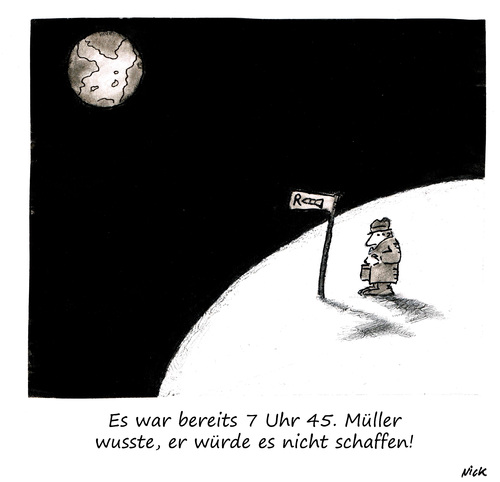 Cartoon: Ohne Titel (medium) by Oliver Kock tagged mond,moon,verspätung,müller,erde,earth