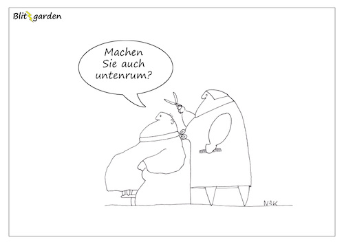 Cartoon: Untenrum! (medium) by Oliver Kock tagged friseur,haare,intimrasur,cartoon,nick,blitzgarden