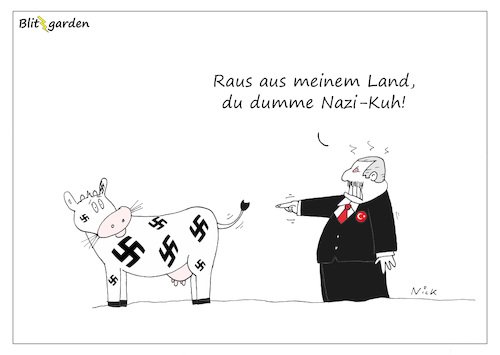 Cartoon: Von Nazi-Kühen und Rindviechern (medium) by Oliver Kock tagged türkei,niederlande,holland,erdogan,streit,politik,nazis,nazivergleich,cartoon,nick,blitzgarden