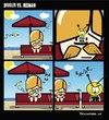 Cartoon: Nuub Diggler vs. Beeman (small) by BRAINFART tagged comic,cartoon,character,nuub,beach,fun,humor,art,brainfart,toon,lustig,witzig