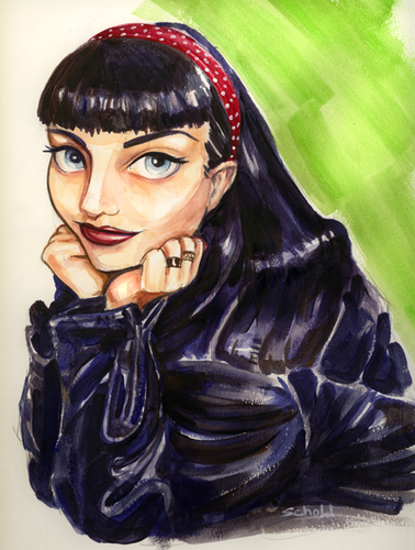 Cartoon: girl in the leather coat (medium) by michaelscholl tagged girl,coat