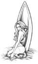 Cartoon: surfer girl (small) by michaelscholl tagged sexy,woman,surfer,topless,girl,kneeling,sand,beach,surfboard