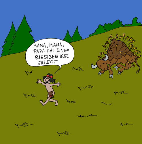 Cartoon: Igelbraten (medium) by Wolfgang tagged indianer,igel,kind,bison,jagd