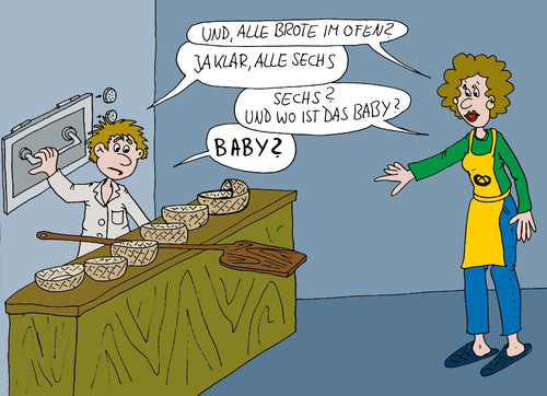 Cartoon: Neulich in der Bäckerei (medium) by Wolfgang tagged bäcker,bäckerei,lehrling,ofen,brot,chefin