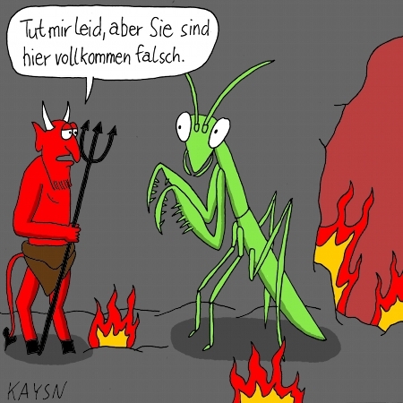 Cartoon: Gottesanbeterin (medium) by KAYSN tagged gottesanbeterin,gott,hölle,teufel