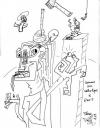 Cartoon: catholique a paris (small) by Tobias Wolff tagged paris,hammer,nagel,engel,turm,katholik,wurst,köder,