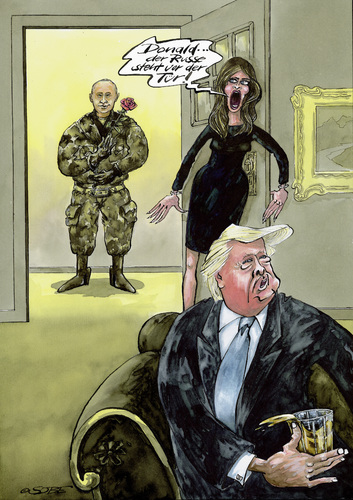 Cartoon: Besuch (medium) by sobecartoons tagged trump,putin,wahlsieg,amerikas,neuer,präsident,trump,putin,wahlsieg,amerikas,neuer,präsident
