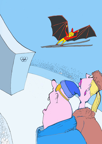 Cartoon: Wer mit der Maus fliegt. (medium) by sobecartoons tagged winterolympiade,fledermaus,pandemie,höhenflug,sport,winterolympiade,fledermaus,pandemie,höhenflug,sport