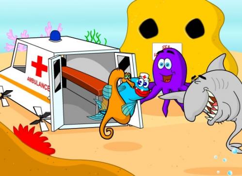 Cartoon: Daddy Sea Horse (medium) by sollywood tagged seahorse,ecard,flash,shark,octopus,fish,
