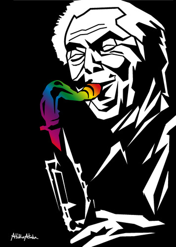 Cartoon: Jan Garbarek (medium) by Atilla Atala tagged jazz,norway,saxophone