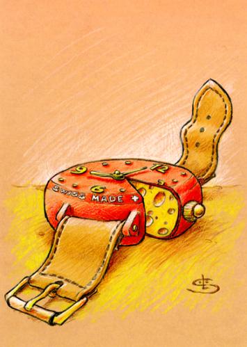 Cartoon: swiss made (medium) by Liviu tagged watch,chesse,swiss,