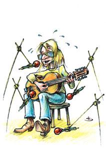 Cartoon: The singer (medium) by Liviu tagged guitar,microphones,fart,
