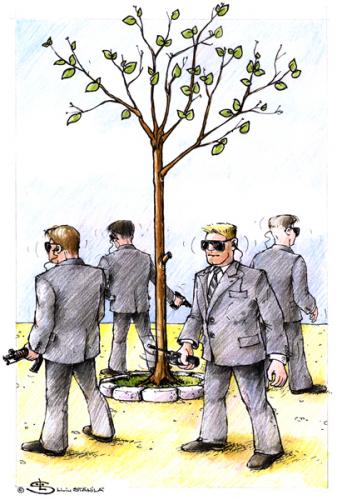 Cartoon: V.I.P. (medium) by Liviu tagged plant,bodiguards,protect,tree,