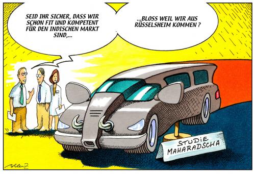 Cartoon: Opel für Indien (medium) by Pohlenz tagged automobilindustrie,opel,automobilindustrie,auto,autoindustrie,industrie,opel,wirtschaft,finanzen,geld,indien,markt,rüsselheim,export,maharadscha,luxus