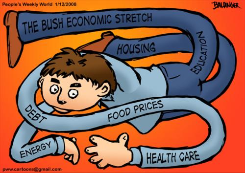 Cartoon: Bush Economic Stretch (medium) by dbaldinger tagged economy,usa,bush,