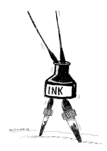 Cartoon: Ink Dancer (medium) by dbaldinger tagged pen,ink,drawing,pens,eye,droppers