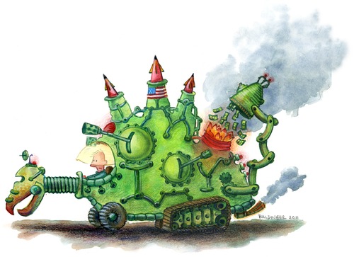 Cartoon: War Machine Contraption (medium) by dbaldinger tagged war,smoke,industry,machine,fantasy