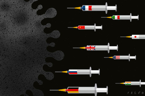 Cartoon: Vaccine race (medium) by alexfalcocartoons tagged spreading,pandemic