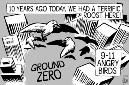 Cartoon: 9-11 Angry birds (medium) by sinann tagged ground,zero,september,11,angry,birds,10th,anniversary