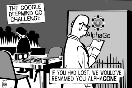 Cartoon: AlphaGo challenge (medium) by sinann tagged alphago,deepmind,lee,sedol