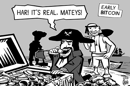 Cartoon: Early bitcoin (medium) by sinann tagged bitcoin,pirates,coins