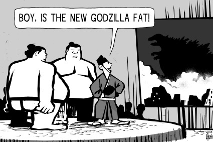 Cartoon: Godzilla fat (medium) by sinann tagged godzilla,fat,sumo,wrestlers,japan