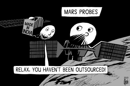 Cartoon: Mars Mission India (medium) by sinann tagged india,mars,mission,probes,outsource