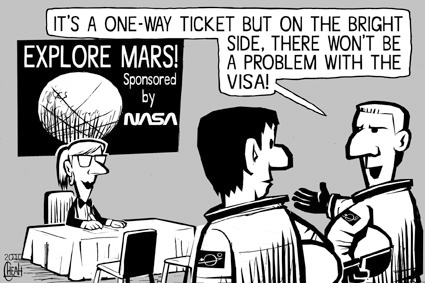 Cartoon: Mars ticket (medium) by sinann tagged one,way,ticket,mars,nasa