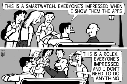 Cartoon: Smartwatch vs Rolex (medium) by sinann tagged smartwatch,rolex,impress