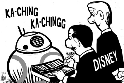 Cartoon: Star Wars profits (medium) by sinann tagged star,wars,droid,disney,profits,force,awakens,cash,register