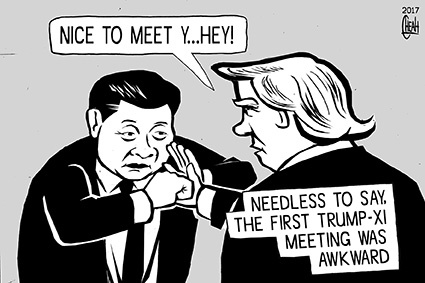 Cartoon: Trump Xi meeting (medium) by sinann tagged donald,trump,xi,jinping