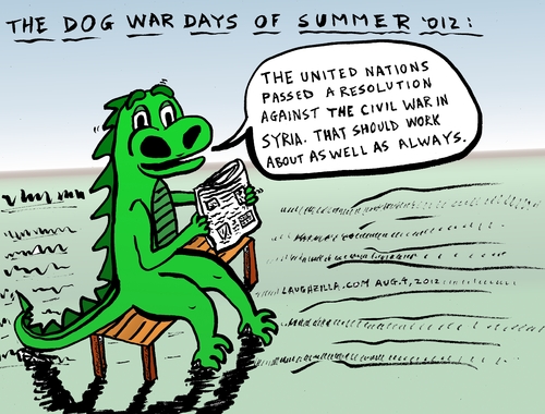 Cartoon: laughzilla reacts to un on syria (medium) by laughzilla tagged syria,political,cartoon,editorial,comic,webcomic,united,nations,un,laughzilla,satire,news,headline,war